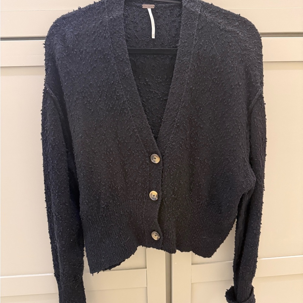 Free People Black Textured Cardigan